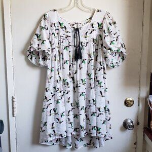 flying bird print babydoll dress in super light fabric